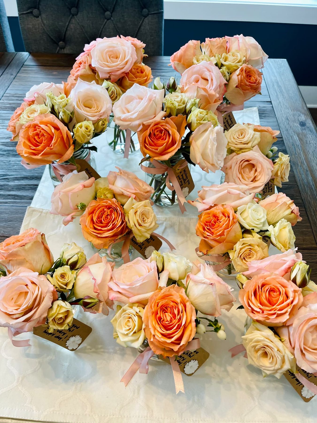 Peach and orange rose favors