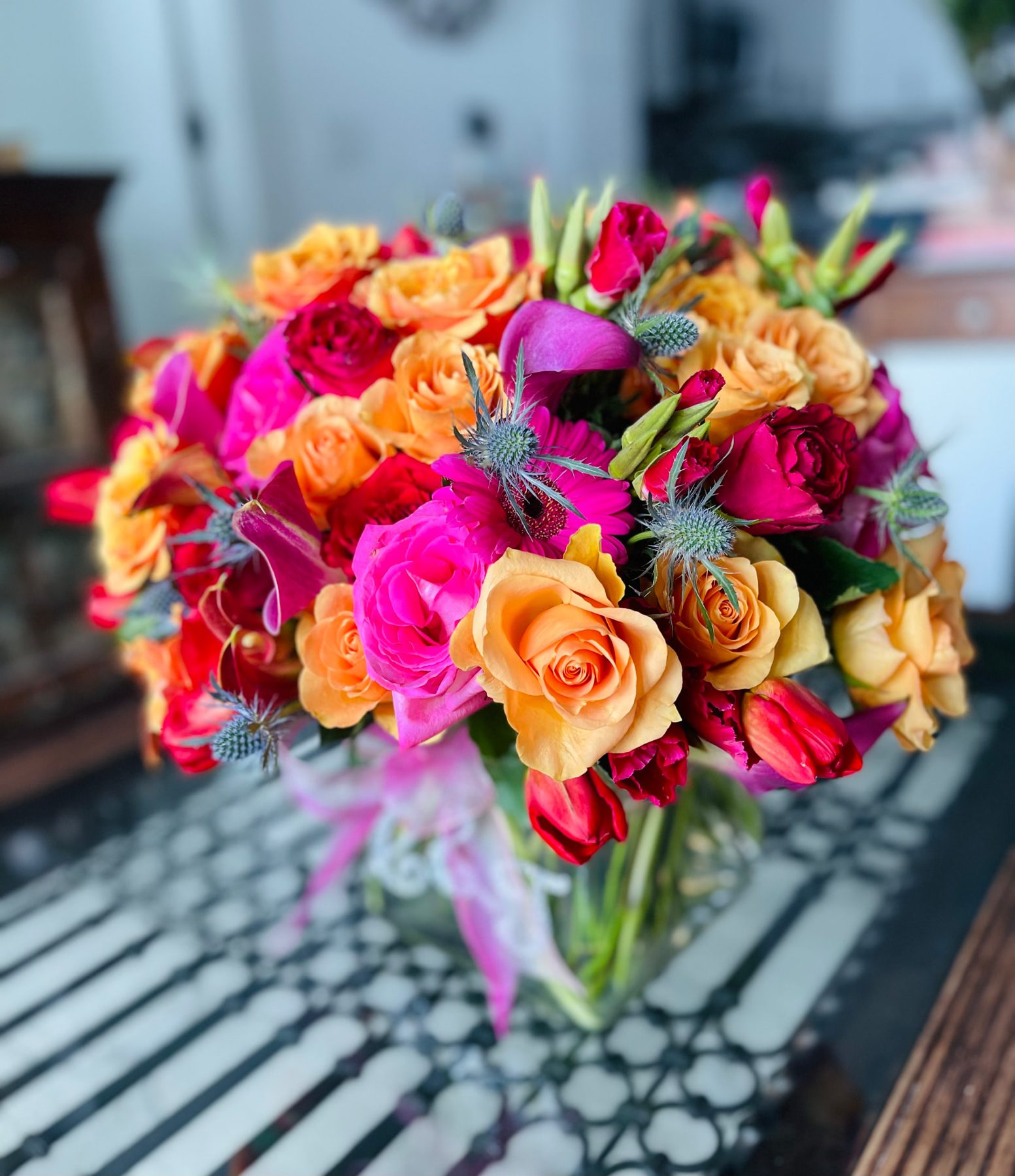 Citrus toned garden bouquet